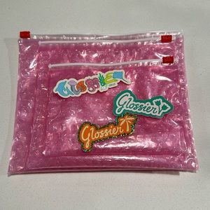 Glossier Pink Bubble Pouches & Stickers (Set of 3)